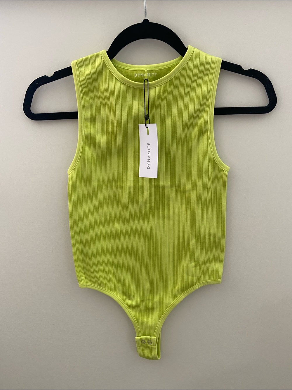 Dynamite Ribbed Neon Lime Green Sleeveless Bodysuit - Picture 1 of 12